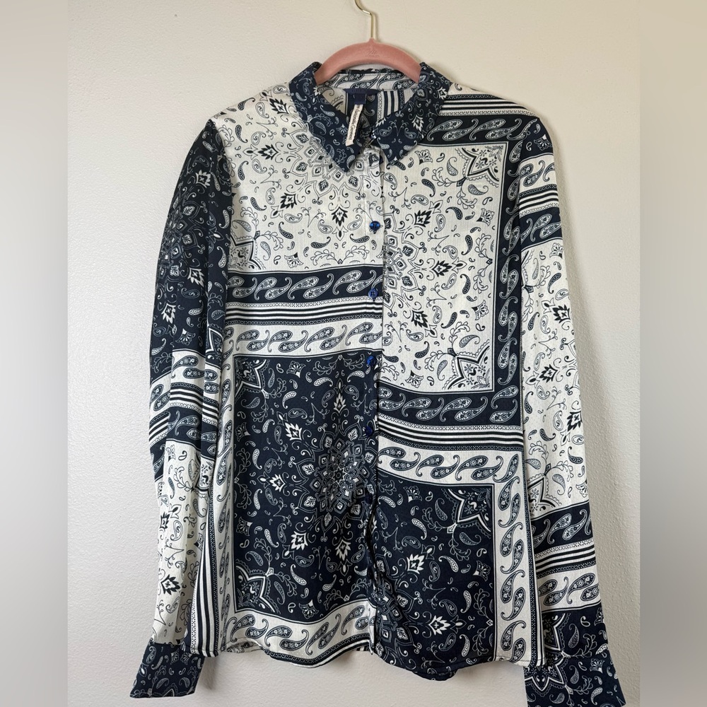 Guess Navy & White Bandana Patchwork Shirt